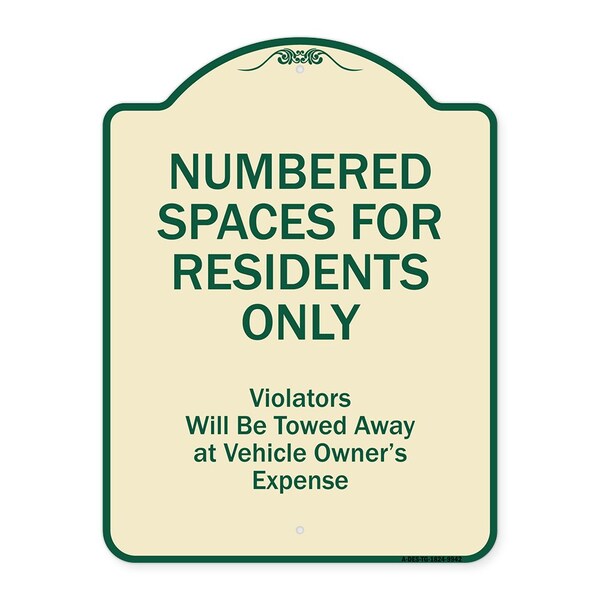 Signmission Designer Series-Numbered Spaces Residents Violators Will Be Towed Away At, 24" x 18", TG-1824-9942 A-DES-TG-1824-9942 - main